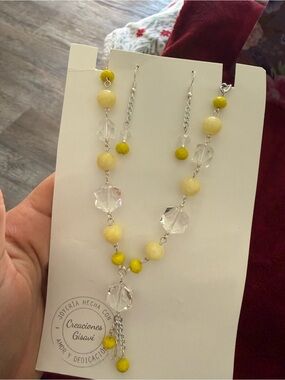 Yellow Beaded Necklace and Earrings Set - Women's Jewelry